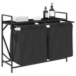 Market - Spalare si intretinere rufe - Uscatoare de rufe si accesorii - Cos de rufe 2 compartimente cu raft stejar negru - Infinity.ro