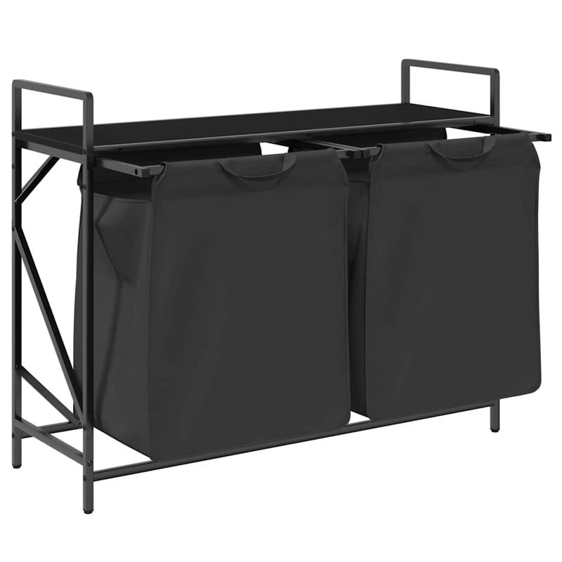 Market - Spalare si intretinere rufe - Uscatoare de rufe si accesorii - Cos de rufe 2 compartimente cu raft stejar negru - Infinity.ro