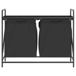 Market - Spalare si intretinere rufe - Uscatoare de rufe si accesorii - Cos de rufe 2 compartimente cu raft stejar negru - Infinity.ro