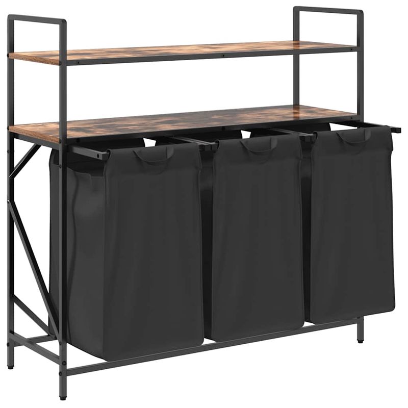 Market - Spalare si intretinere rufe - Uscatoare de rufe si accesorii - Cos de rufe 3 compartimente cu rafturi stejar fumuriu - Infinity.ro