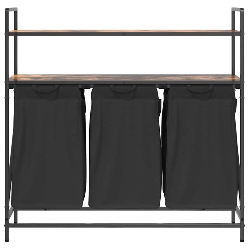 Market - Spalare si intretinere rufe - Uscatoare de rufe si accesorii - Cos de rufe 3 compartimente cu rafturi stejar fumuriu - Infinity.ro