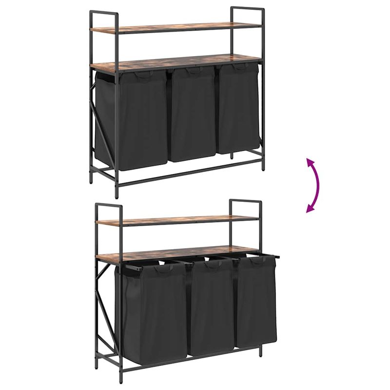 Market - Spalare si intretinere rufe - Uscatoare de rufe si accesorii - Cos de rufe 3 compartimente cu rafturi stejar fumuriu - Infinity.ro