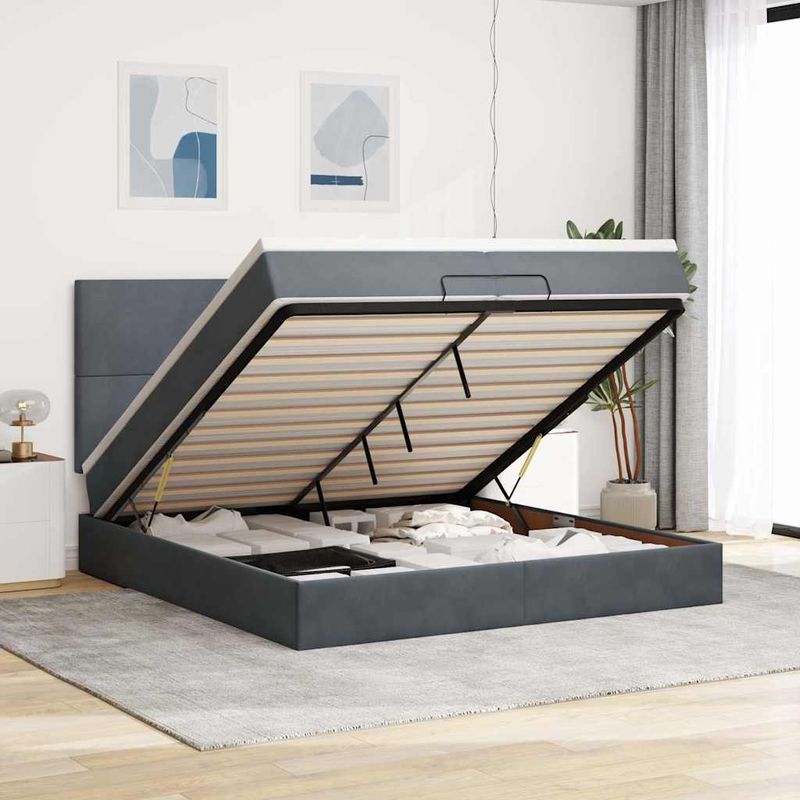 Casa si Gradina - Mobilier - Paturi si accesorii - Paturi - Cadru de pat otoman cu saltele Gri inchis 200x200cm catifea - Infinity.ro