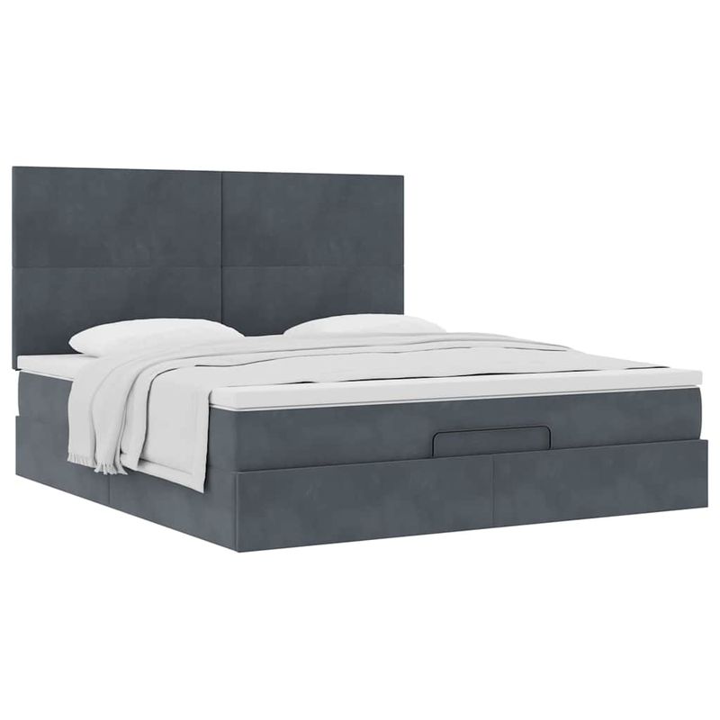 Casa si Gradina - Mobilier - Paturi si accesorii - Paturi - Cadru de pat otoman cu saltele Gri inchis 200x200cm catifea - Infinity.ro