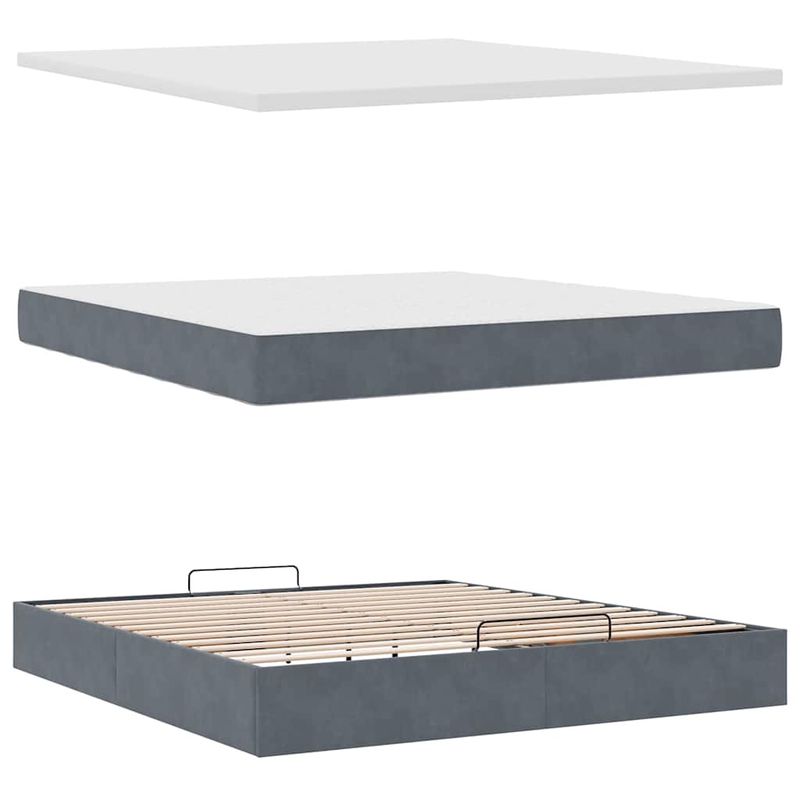 Casa si Gradina - Mobilier - Paturi si accesorii - Paturi - Cadru de pat otoman cu saltele Gri inchis 200x200cm catifea - Infinity.ro