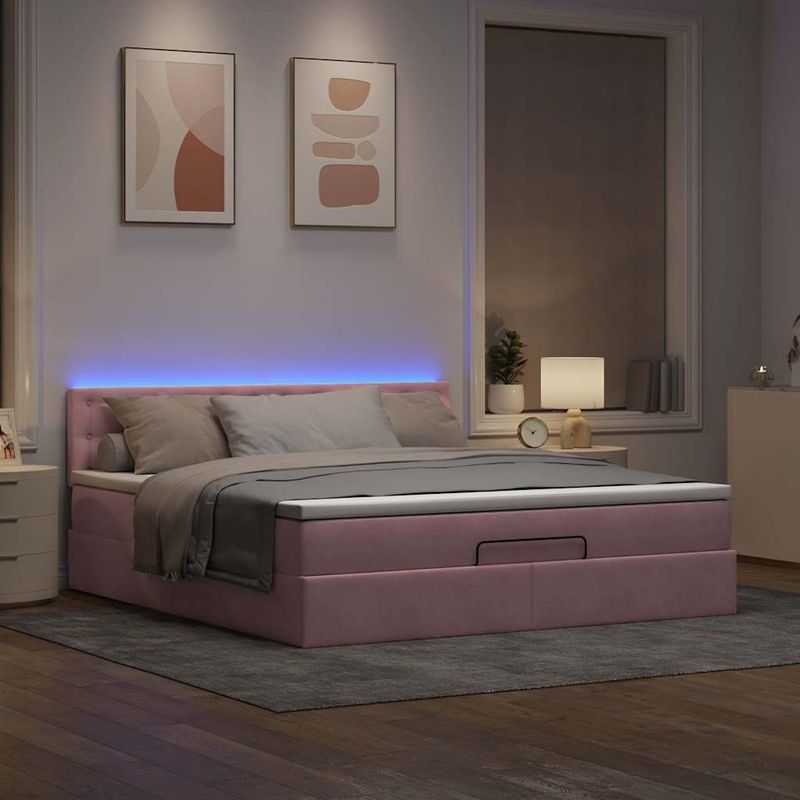 Casa si Gradina - Mobilier - Paturi si accesorii - Paturi - Cadru de pat otoman cu saltea roz 160x200cm catifea - Infinity.ro