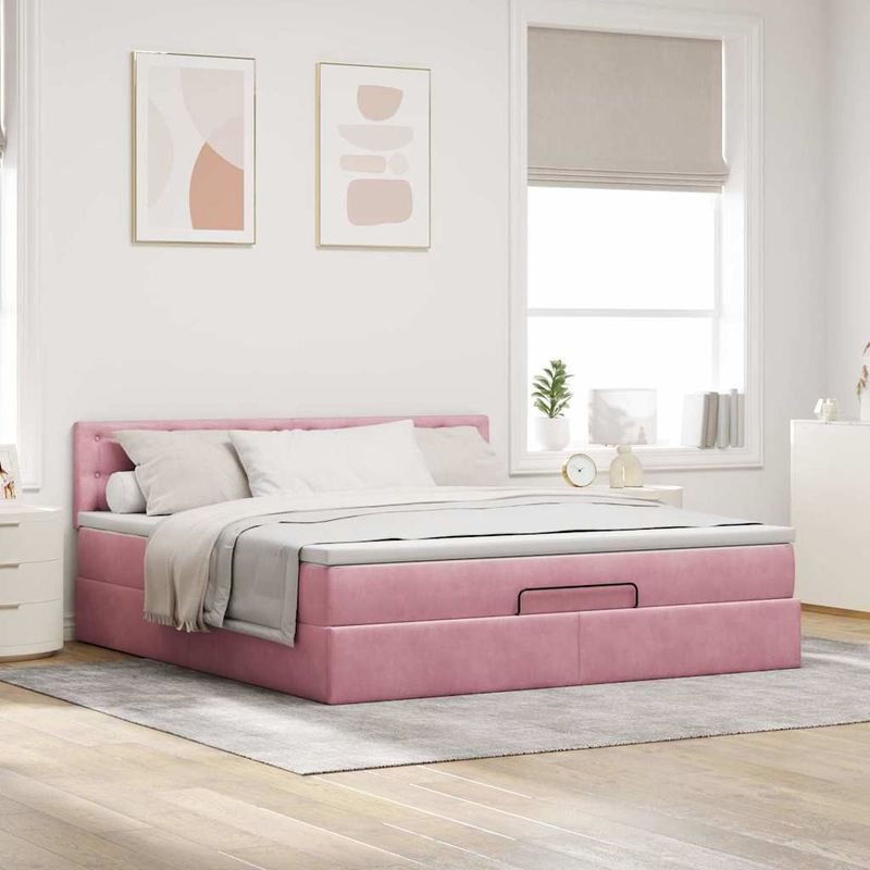 Casa si Gradina - Mobilier - Paturi si accesorii - Paturi - Cadru de pat otoman cu saltea roz 160x200cm catifea - Infinity.ro