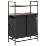 Market - Spalare si intretinere rufe - Uscatoare de rufe si accesorii - Cos de rufe 2 compartimente cu rafturi stejar fumuriu - Infinity.ro