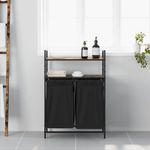 Market - Spalare si intretinere rufe - Uscatoare de rufe si accesorii - Cos de rufe 2 compartimente cu rafturi stejar fumuriu - Infinity.ro