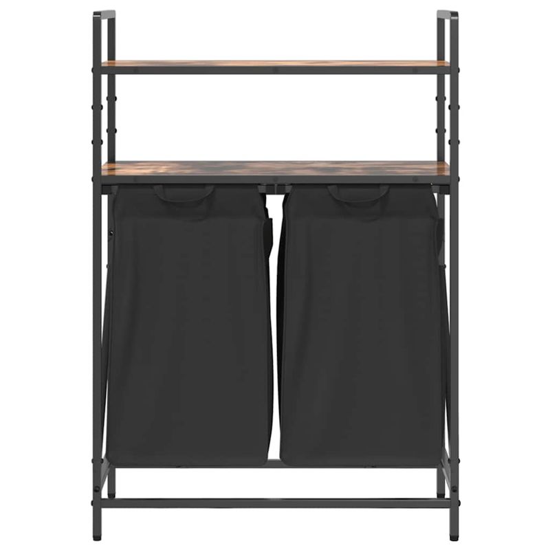 Market - Spalare si intretinere rufe - Uscatoare de rufe si accesorii - Cos de rufe 2 compartimente cu rafturi stejar fumuriu - Infinity.ro