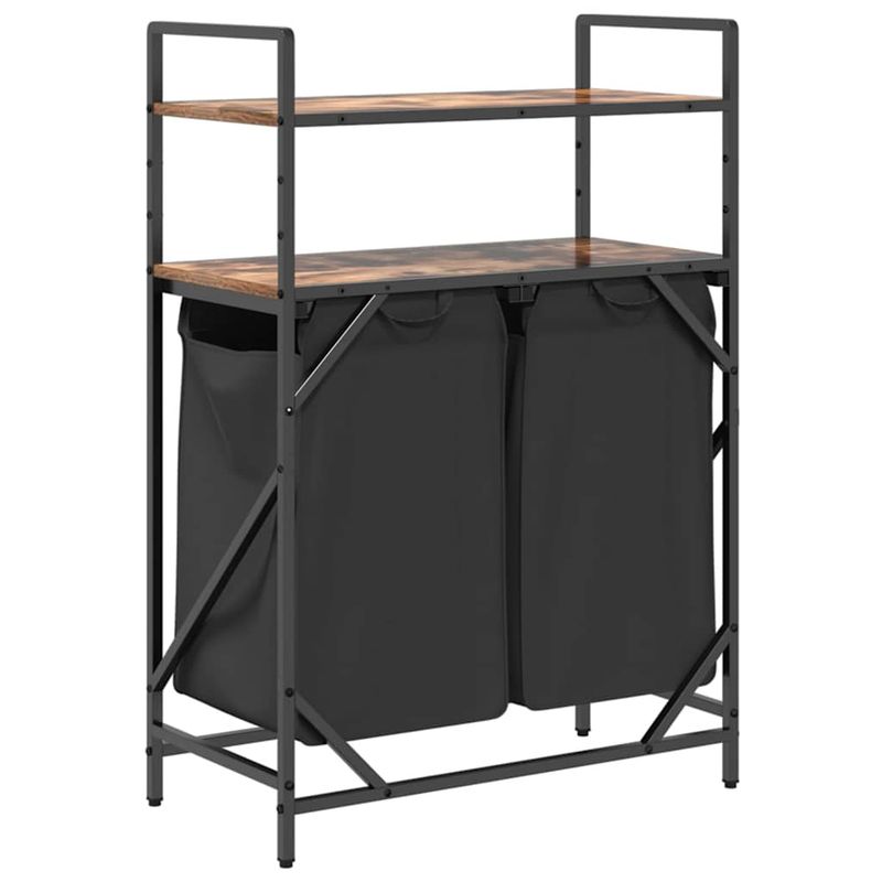 Market - Spalare si intretinere rufe - Uscatoare de rufe si accesorii - Cos de rufe 2 compartimente cu rafturi stejar fumuriu - Infinity.ro