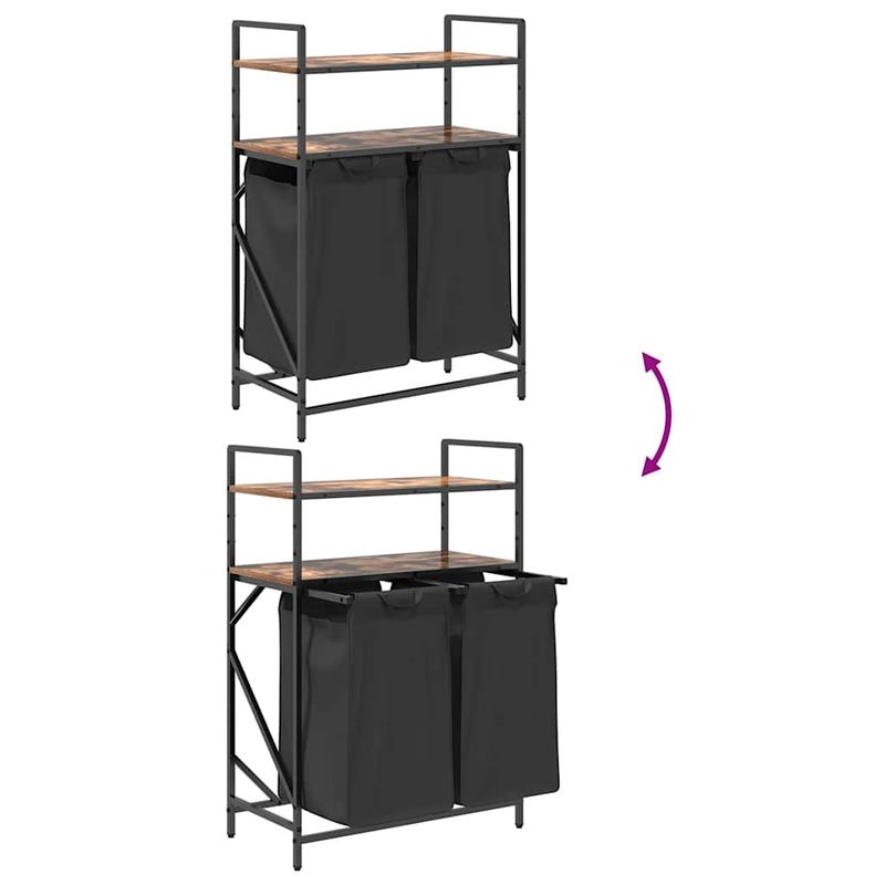 Market - Spalare si intretinere rufe - Uscatoare de rufe si accesorii - Cos de rufe 2 compartimente cu rafturi stejar fumuriu - Infinity.ro