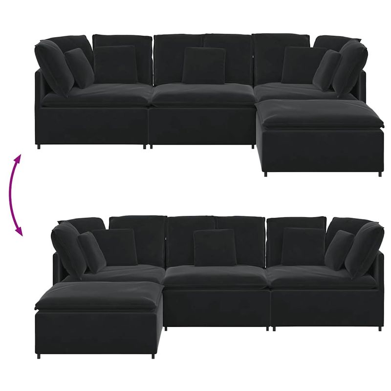 Casa si Gradina - Mobilier - Canapele si coltare - Canapele - Canapea modulara cu taburet si perne, catifea, negru - Infinity.ro