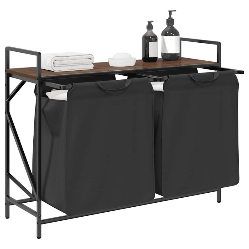 Casa si Gradina - Sanitare - Suporturi si accesorii baie - Accesorii baie - Cos de rufe 2 compartimente cu raft stejar maro - Infinity.ro