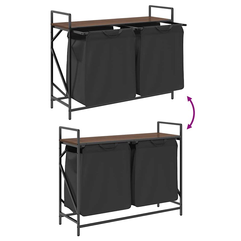 Casa si Gradina - Sanitare - Suporturi si accesorii baie - Accesorii baie - Cos de rufe 2 compartimente cu raft stejar maro - Infinity.ro