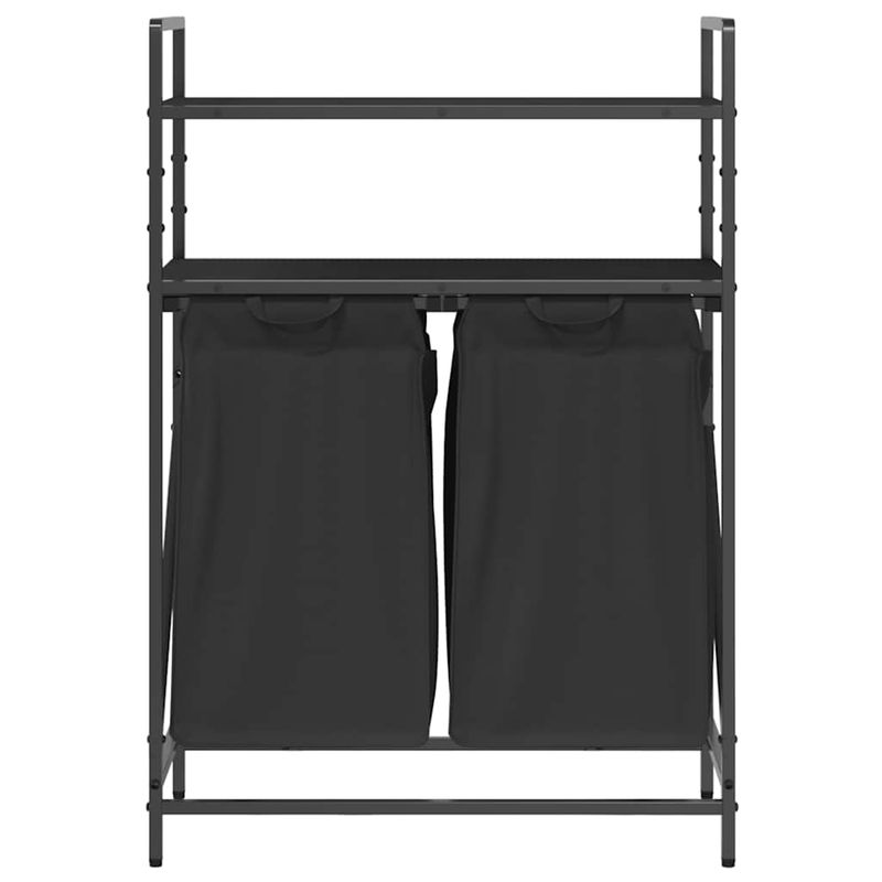 Casa si Gradina - Sanitare - Suporturi si accesorii baie - Accesorii baie - Cos de rufe 2 compartimente cu rafturi stejar negru - Infinity.ro