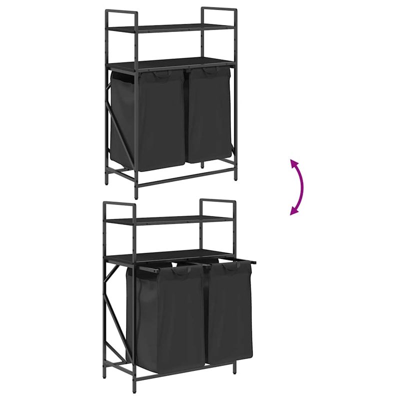 Casa si Gradina - Sanitare - Suporturi si accesorii baie - Accesorii baie - Cos de rufe 2 compartimente cu rafturi stejar negru - Infinity.ro