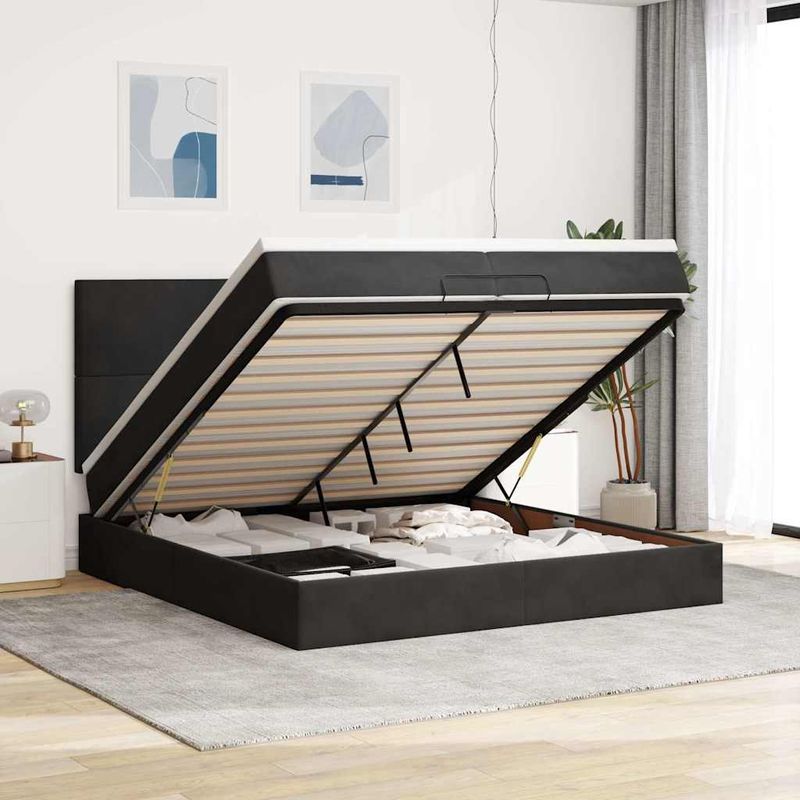 Casa si Gradina - Mobilier - Paturi si accesorii - Paturi - Cadru de pat otoman cu saltele, catifea neagra 200x200cm - Infinity.ro