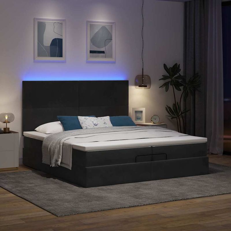 Casa si Gradina - Mobilier - Paturi si accesorii - Paturi - Cadru de pat otoman cu saltele, catifea neagra 200x200cm - Infinity.ro