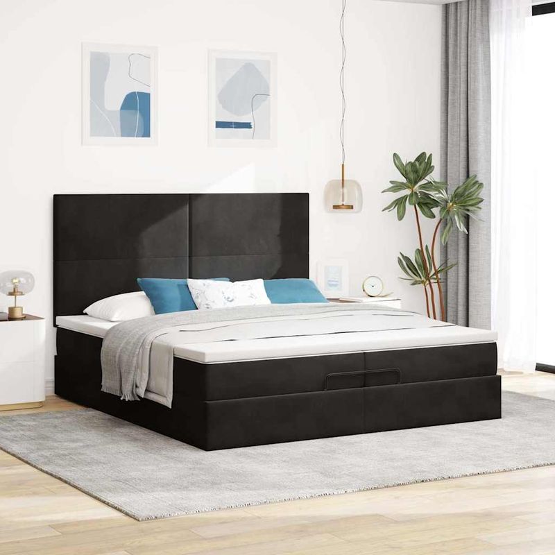Casa si Gradina - Mobilier - Paturi si accesorii - Paturi - Cadru de pat otoman cu saltele, catifea neagra 200x200cm - Infinity.ro