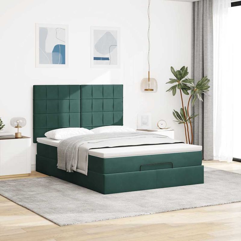 Casa si Gradina - Mobilier - Paturi si accesorii - Paturi - Cadru de pat otoman cu saltele, catifea verde inchis 140x190cm - Infinity.ro