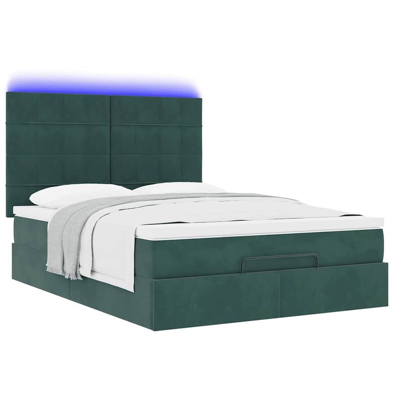 Casa si Gradina - Mobilier - Paturi si accesorii - Paturi - Cadru de pat otoman cu saltele, catifea verde inchis 140x190cm - Infinity.ro