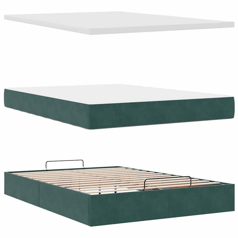 Casa si Gradina - Mobilier - Paturi si accesorii - Paturi - Cadru de pat otoman cu saltele, catifea verde inchis 140x190cm - Infinity.ro