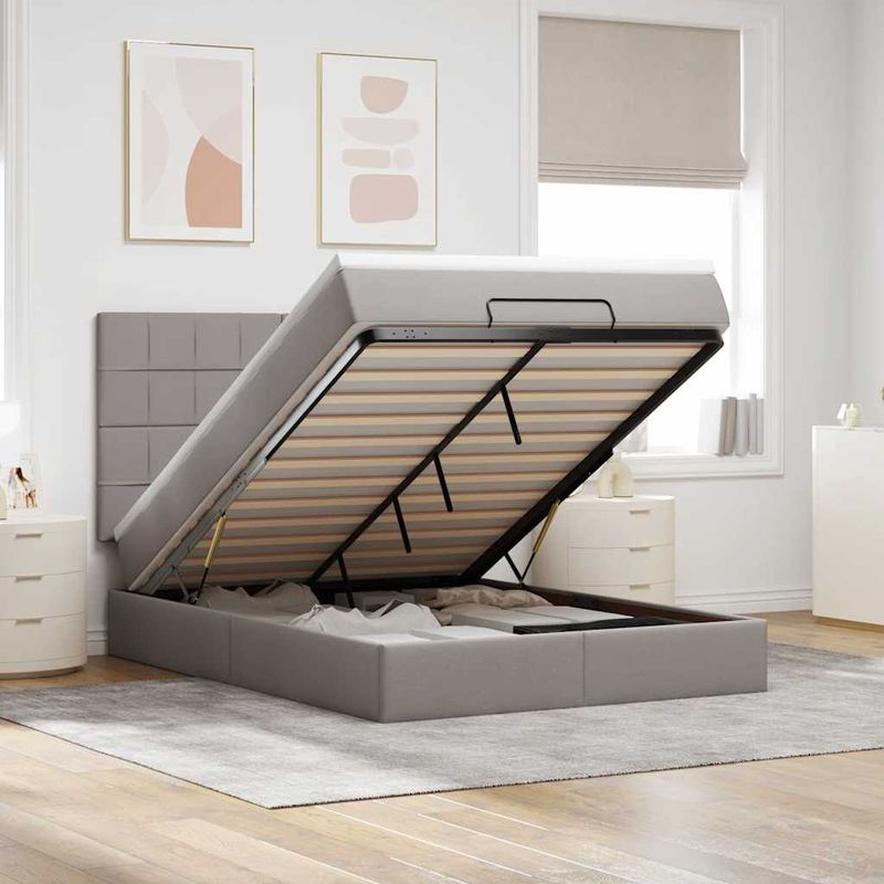 Casa si Gradina - Mobilier - Paturi si accesorii - Paturi - Cadru de pat otoman cu saltea Taupe 140x190cm Material - Infinity.ro