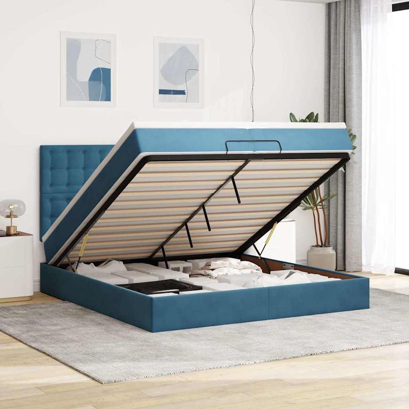 Casa si Gradina - Mobilier - Paturi si accesorii - Paturi - Cadru de pat otoman saltele Albastru inchis 200x200cm catifea - Infinity.ro