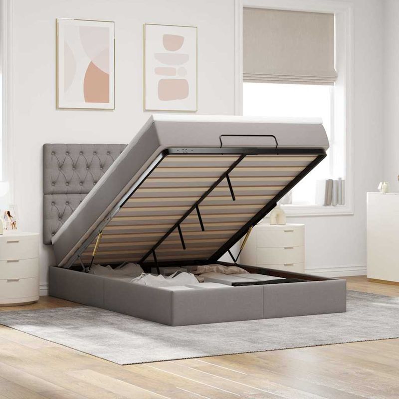 Casa si Gradina - Mobilier - Paturi si accesorii - Paturi - Cadru de pat otoman cu saltea Taupe 140x190cm Material - Infinity.ro