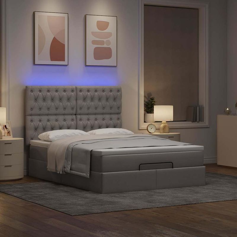 Casa si Gradina - Mobilier - Paturi si accesorii - Paturi - Cadru de pat otoman cu saltea Taupe 140x190cm Material - Infinity.ro