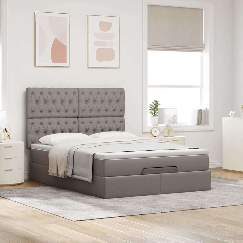 Casa si Gradina - Mobilier - Paturi si accesorii - Paturi - Cadru de pat otoman cu saltea Taupe 140x190cm Material - Infinity.ro