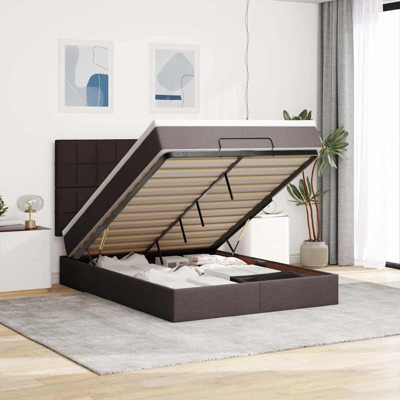Casa si Gradina - Mobilier - Paturi si accesorii - Paturi - Cadru de pat otoman cu saltea tesatura maro inchis 140x190cm - Infinity.ro