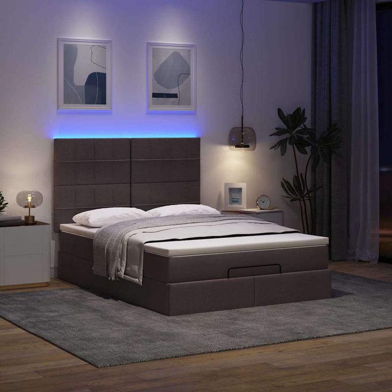 Casa si Gradina - Mobilier - Paturi si accesorii - Paturi - Cadru de pat otoman cu saltea tesatura maro inchis 140x190cm - Infinity.ro