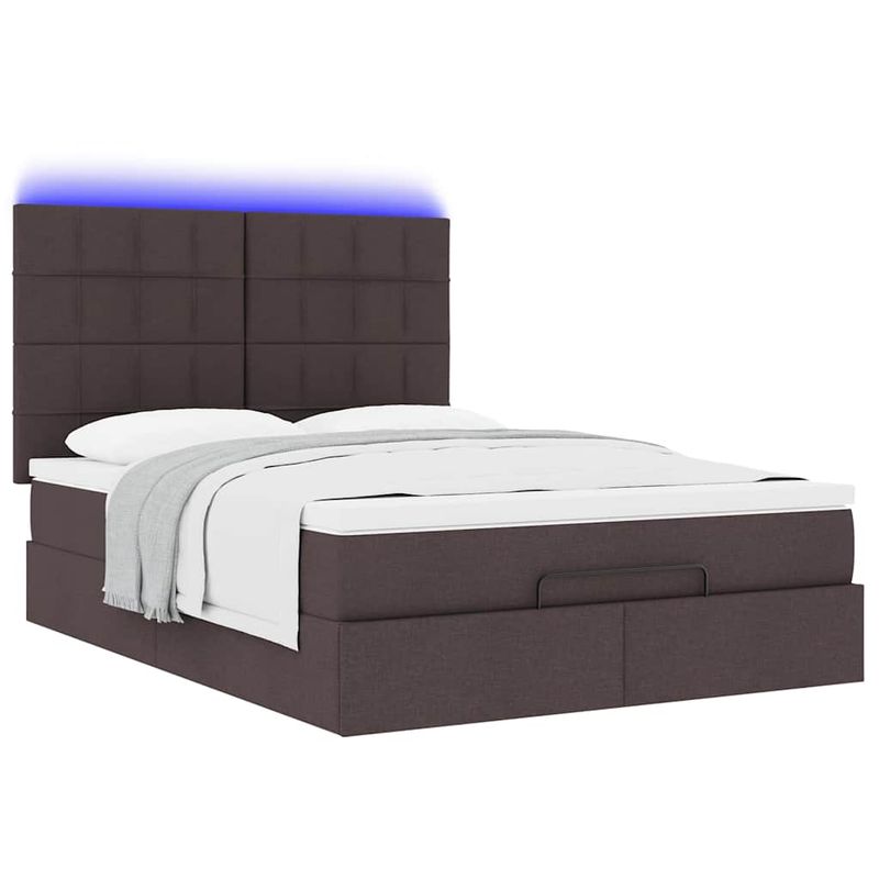 Casa si Gradina - Mobilier - Paturi si accesorii - Paturi - Cadru de pat otoman cu saltea tesatura maro inchis 140x190cm - Infinity.ro