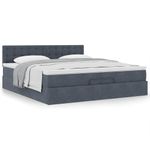 Casa si Gradina - Mobilier - Paturi si accesorii - Paturi - Cadru de pat otoman cu saltea gri inchis 200x200 cm catifea, model nasturi - Infinity.ro