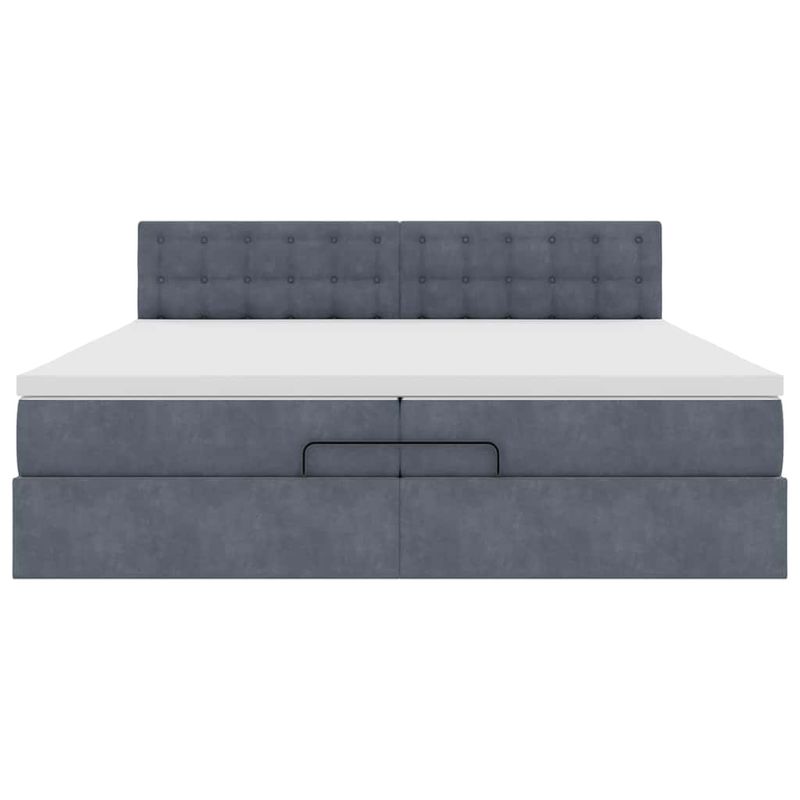 Casa si Gradina - Mobilier - Paturi si accesorii - Paturi - Cadru de pat otoman cu saltea gri inchis 200x200 cm catifea, model nasturi - Infinity.ro