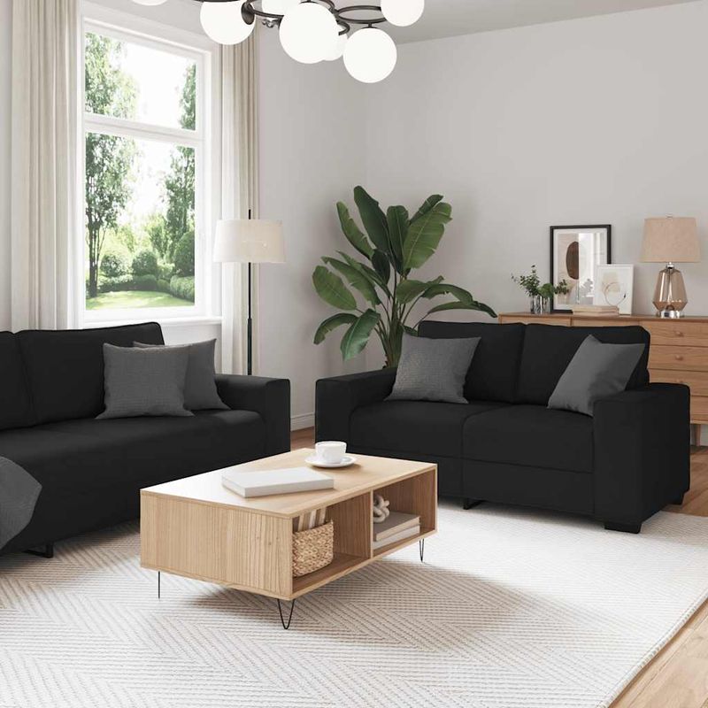 Casa si Gradina - Mobilier - Seturi de mobilier - Seturi living - Set de canapele cu perne, 3 piese, negru, textil - Infinity.ro