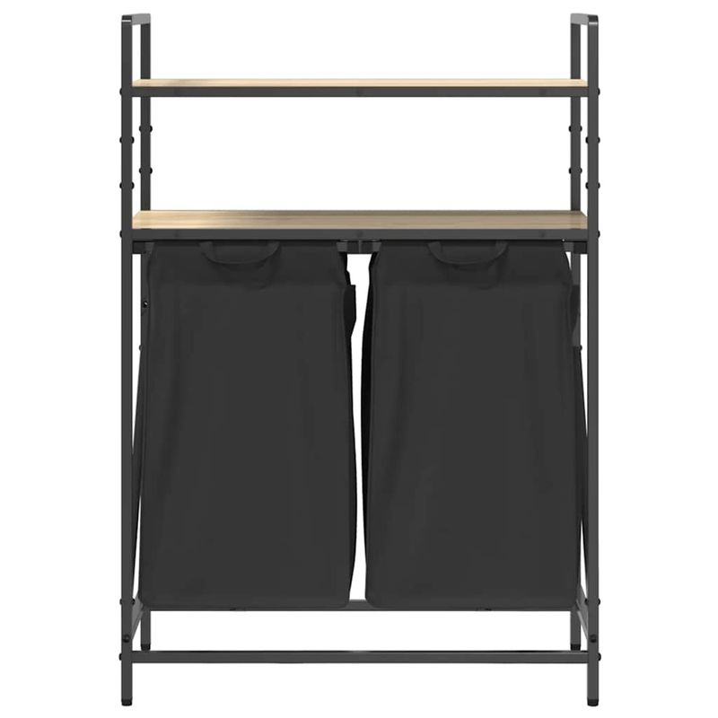 Casa si Gradina - Sanitare - Suporturi si accesorii baie - Accesorii baie - Cos de rufe 2 compartimente cu rafturi stejar sonoma - Infinity.ro