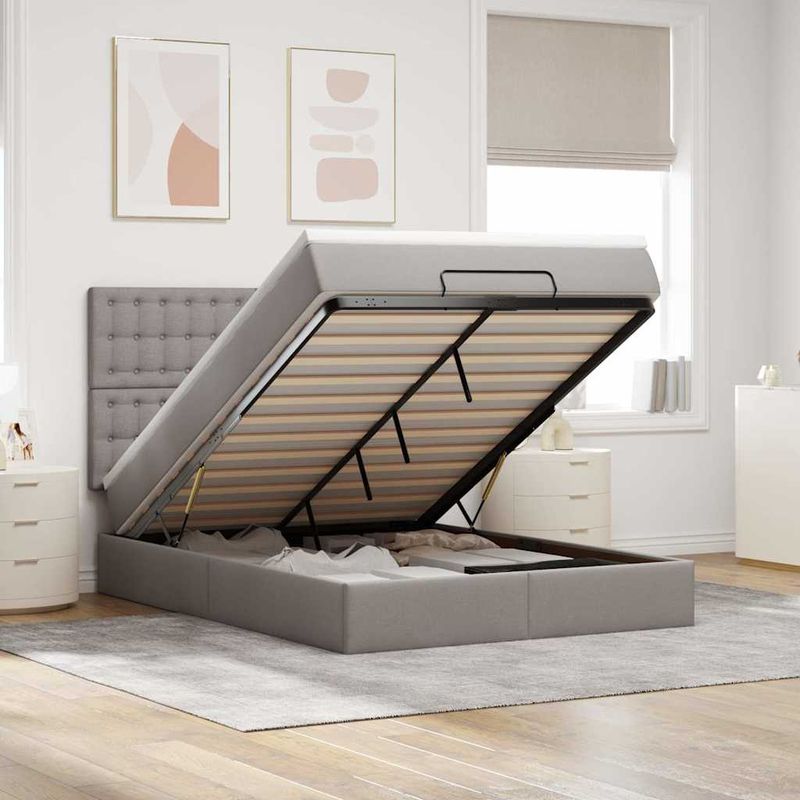 Casa si Gradina - Mobilier - Paturi si accesorii - Paturi - Cadru de pat otoman cu saltea Taupe 140x190cm Material - Infinity.ro
