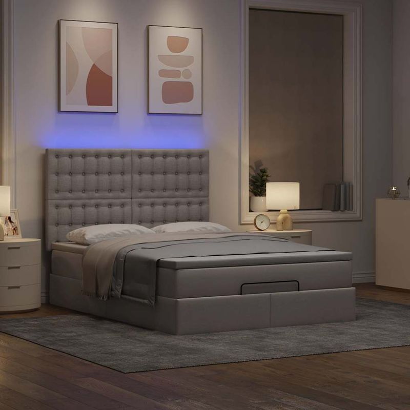 Casa si Gradina - Mobilier - Paturi si accesorii - Paturi - Cadru de pat otoman cu saltea Taupe 140x190cm Material - Infinity.ro