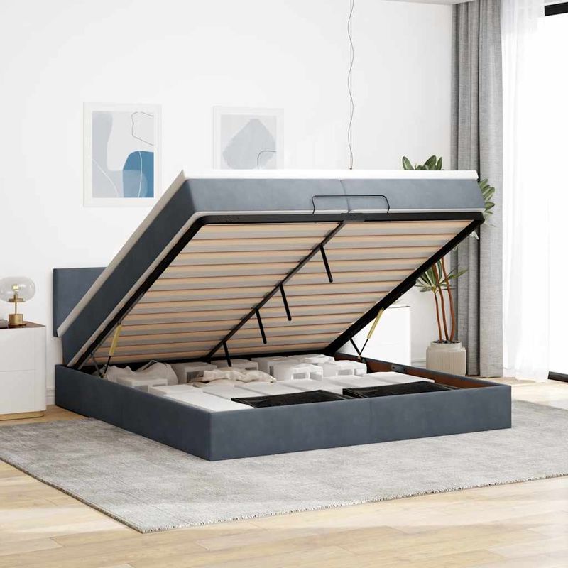 Casa si Gradina - Mobilier - Paturi si accesorii - Paturi - Cadru de pat otoman cu saltele Gri inchis 200x200cm catifea - Infinity.ro