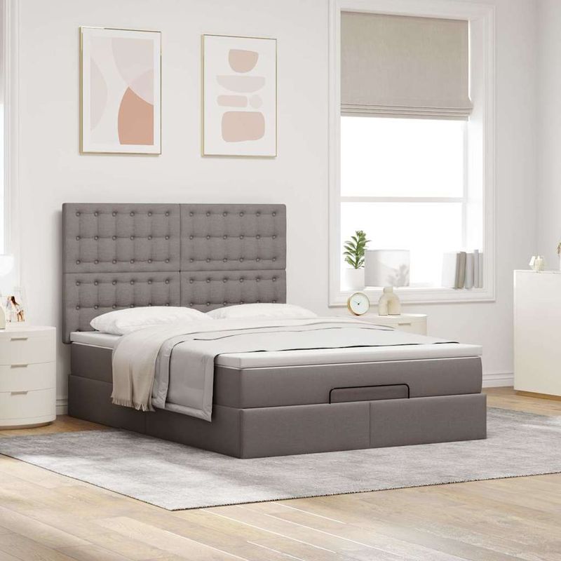 Casa si Gradina - Mobilier - Paturi si accesorii - Paturi - Cadru de pat otoman cu saltea Taupe 140x190cm Material - Infinity.ro