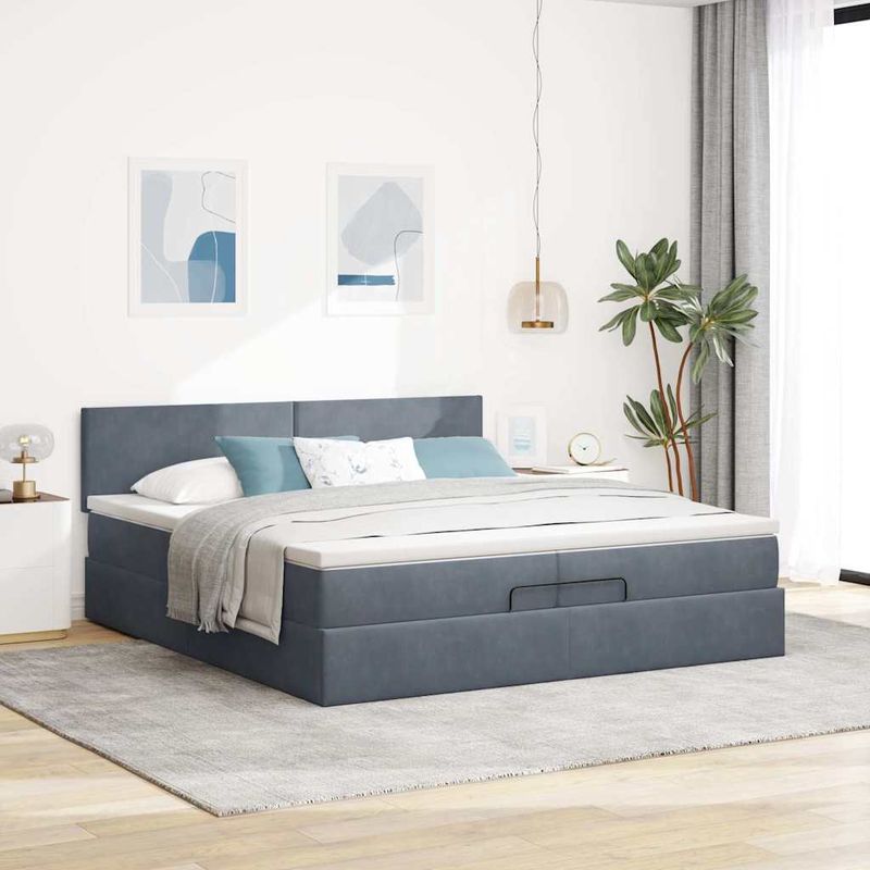Casa si Gradina - Mobilier - Paturi si accesorii - Paturi - Cadru de pat otoman cu saltele Gri inchis 200x200cm catifea - Infinity.ro