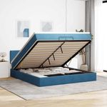 Casa si Gradina - Mobilier - Paturi si accesorii - Paturi - Cadru de pat otoman cu saltea albastru inchis 200x200cm catifea, model design simplu - Infinity.ro