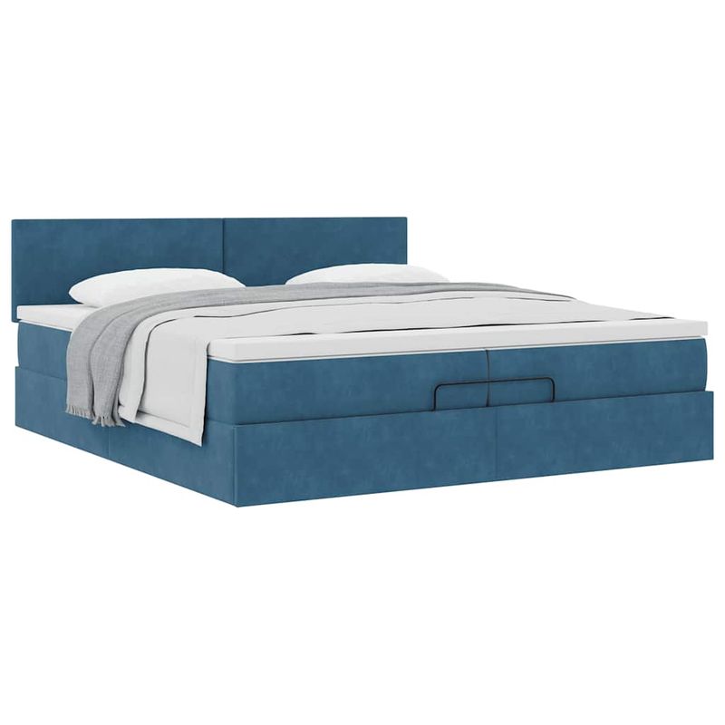 Casa si Gradina - Mobilier - Paturi si accesorii - Paturi - Cadru de pat otoman cu saltea albastru inchis 200x200cm catifea, model design simplu - Infinity.ro