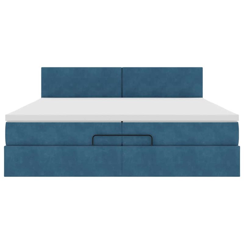 Casa si Gradina - Mobilier - Paturi si accesorii - Paturi - Cadru de pat otoman cu saltea albastru inchis 200x200cm catifea, model design simplu - Infinity.ro