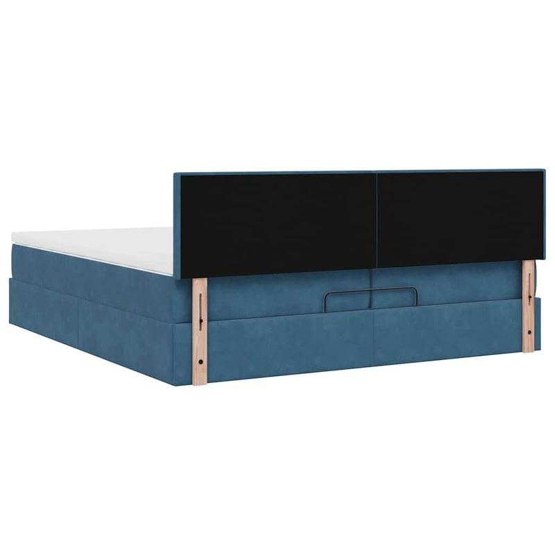 Casa si Gradina - Mobilier - Paturi si accesorii - Paturi - Cadru de pat otoman cu saltea albastru inchis 200x200cm catifea, model design simplu - Infinity.ro