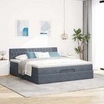 Casa si Gradina - Mobilier - Paturi si accesorii - Paturi - Cadru de pat otoman cu saltea gri inchis 200x200 cm catifea, model design cu nasturi - Infinity.ro