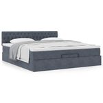 Casa si Gradina - Mobilier - Paturi si accesorii - Paturi - Cadru de pat otoman cu saltea gri inchis 200x200 cm catifea, model design cu nasturi - Infinity.ro